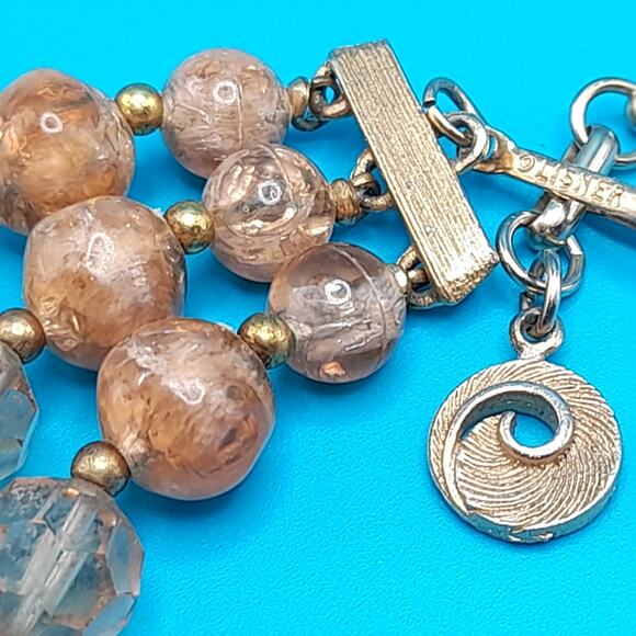 Vintage Lisner Topaz Beaded Necklace, 3 Strands, Crystal Lucite Beads, 17", 1950 - Picture 7 of 10